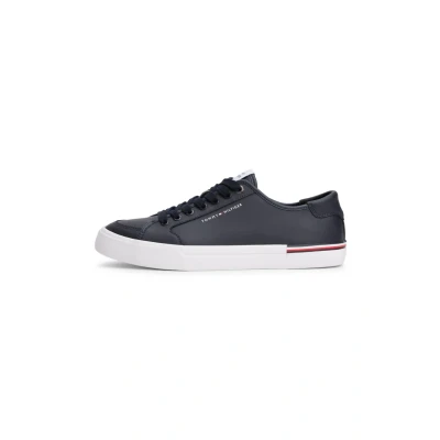 Image of Tommy Hilfiger Men’s Core Corporate Leather Low Top Vulcanised Trainers, Blue Desert Sky, 7 UK