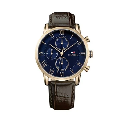 Image of Tommy Hilfiger Analogue Multifunction Quartz Watch for Men with Stainless Steel Bracelet or Leather Strap, Blue, One Size, Strap