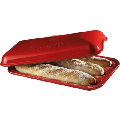 Image of Emile Henry Baguette Mould, Ceramic, Burgundy, 39x24x12.5 cm