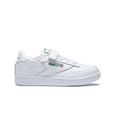 Image of Reebok Classic CLUB C Unisex Trainers for kids, Size: 12K, White/glen green/vector blue Leather and textile