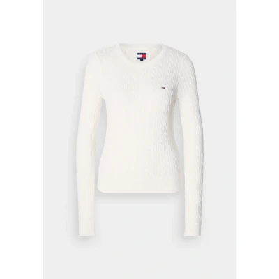 Image of Tommy Jeans Cable Essential Sweater Jumper, Women&#039;s, Size: Large, Ancient white