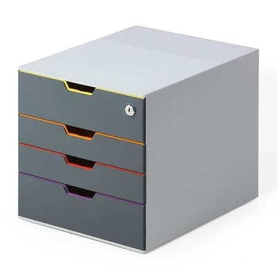 Image of Durable VARICOLOR SAFE 4 Drawer Unit Desktop Set with Colour Coded Draws Top Draw is Lockable to Support GDPR Ideal for Storing Documents and Paper Work