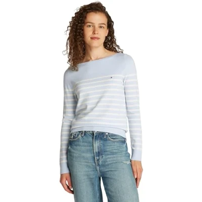 Image of Tommy Hilfiger Stitch BOAT Sweater Jumper, Women&#039;s, Size: XXS, Breezy blue/ivory petal
