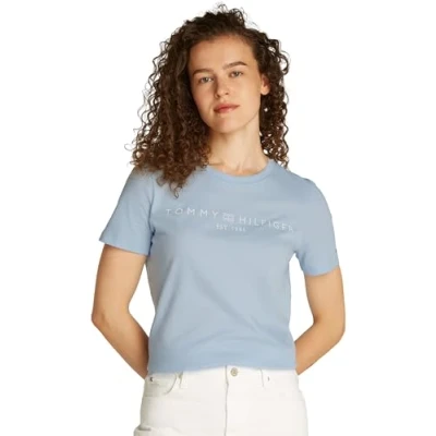 Image of Tommy Hilfiger LOGO CREW NECK Print Tshirt, Women&#039;s, Size: XXL, Breezy blue