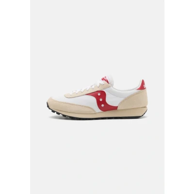 Image of Saucony Trainer 80 Unisex Trainers, Size: 5.5, White/red Leather and textile
