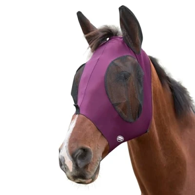 Image of WeatherBeeta Deluxe Stretch Bug Eye Saver with Ears, Purple/Black,Warmblood