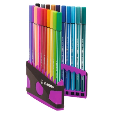 Image of Premium Fibre Tip Pen STABILO 68 ColorParade in Anthracite/Pink Pack of 20 Assorted Colours with Hanging Loop