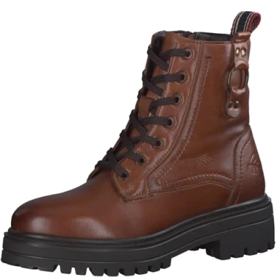 Image of s.Oliver Damen Schnürstiefel ohne Absatz aus Leder mit Reißverschluss, Braun (Cognac), 36 EU