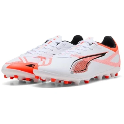Image of Puma Ultra 5 PLAY MG Moulded stud football boots, Men&#039;s, Size: 8, White/black/glowing red Textile/synthetics