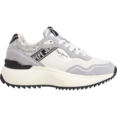 Image of Pepe Jeans KIMI LAND Trainers, Women&#039;s, Size: 7, Silver/grey Leather and textile