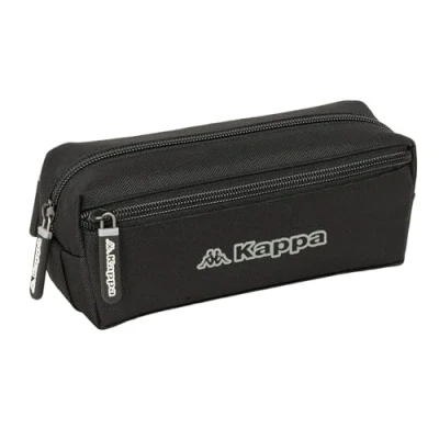 Image of Safta KAPPA Dark Triple Small Pencil Case, Children&#039;s Ideal for School Age Children, Comfortable and Versatile, Quality Resistance, 22 x 6 8.5 cm, Black/White, M, Casual,