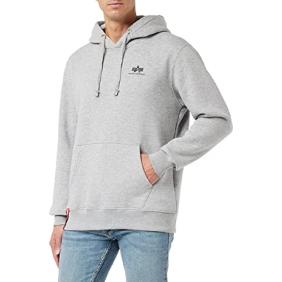 Image of Alpha Industries Basic Small LOGO Hoodie, Size: Medium, Grey heather