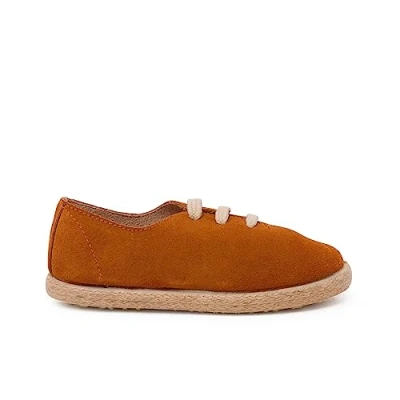 Image of Pisamonas Kids Lace Up Suede And Jute Trainers Size 2 Color Leather