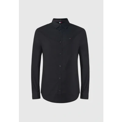 Image of Tommy Jeans Original Stretch Shirt Shirt, Men&#039;s, Size: XS, Black