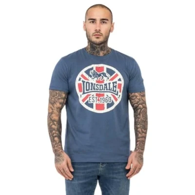Image of Lonsdale Normale Passform Lunklet Print Tshirt, Men&#039;s, Size: Large, Navy ecru red