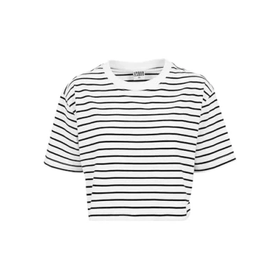 Image of Urban Classics Ladies Short Striped Oversized TEE Print Tshirt, Women&#039;s, Size: XS, White/black
