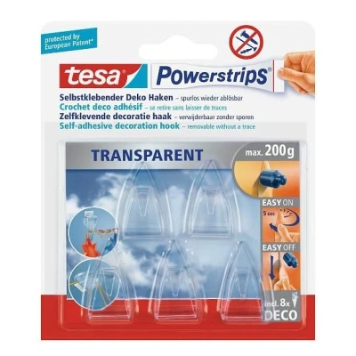 Image of tesa Powerstrips 0001300 Decorative Hooks Transparent Pack of 5