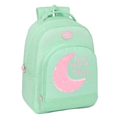 Image of Safta BLACKFIT8 MOON Double Adaptable Trolley Backpack, Recyclable Fabric, Ideal for Children of Different Ages, Comfortable and Versatile, Quality Resistance, 32 x 15 42 cm, green,