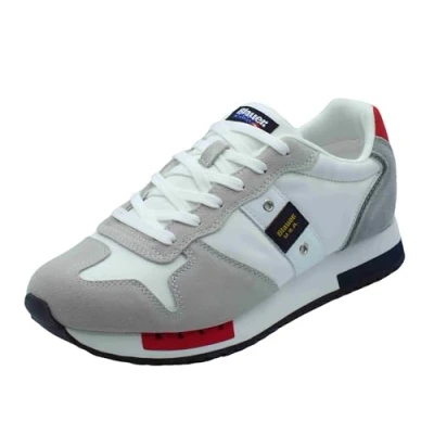 Image of Blauer USA S5Queens01 White Red Navy Sneakers for Men in Nubuck and Fabric, Navy, 45 EU