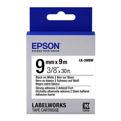 Image of Epson LK 3WBW (9m) 9mm Label Cartridge Strong Adhesive (Black/White)