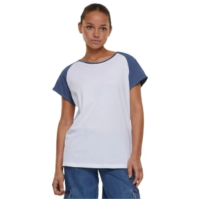 Image of Urban Classics Contrast Raglan Print Tshirt, Women&#039;s, Size: XL, White vintageblue
