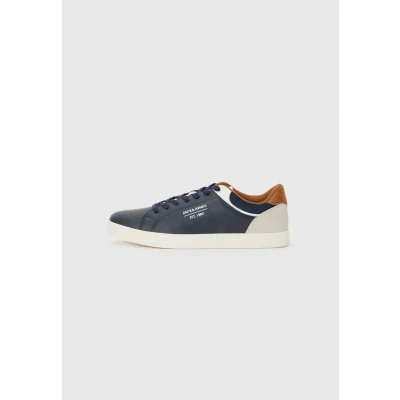 Image of JACK &amp; JONES Men&#039;s Jfwjordan Sneaker Sn, Navy Blazer Detail Bright White Cognac, 6 UK