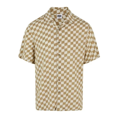 Image of Urban Classics AOP Resort Shirt, Men&#039;s, Size: Large, Khakicheck