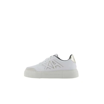 Image of Armani Exchange LACE UP Sneaker Trainers, Women&#039;s, Size: 3, Op white pale gold Leather/synthetics