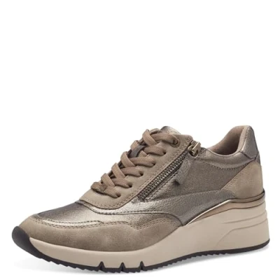 Image of s.Oliver Women&#039;s Trainers Flat with Zip Sporty, Taupe, 4.5 UK
