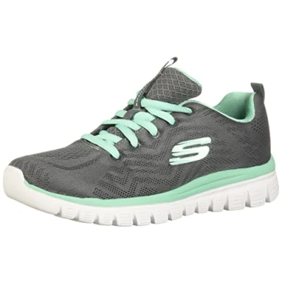 Image of Skechers Wide Fit Graceful Trainers, Men&#039;s, Size: 3, Charcoal/green Textile