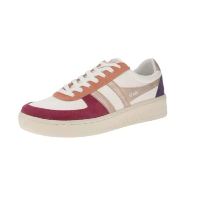 Image of Gola Grandslam Quadrant Trainers, Women&#039;s, Size: 5, Blanc cassé cerise rose or Leather