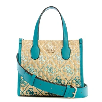 Image of GUESS Silvana 2 Compartment Mini Tote, Teal Logo