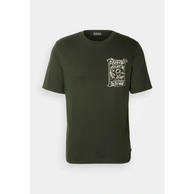 Image of Scotch &amp; Soda Regular FIT Front Chest Artwork Print Tshirt, Men&#039;s, Size: Small, Heritage green