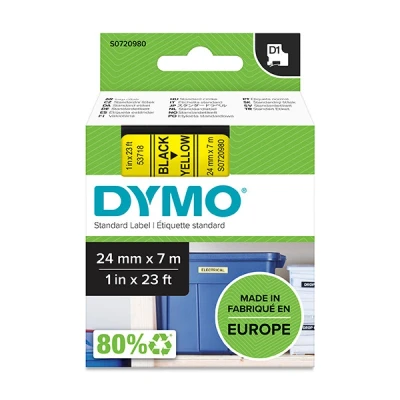 Image of DYMO Authentic D1 Labels, 24mm x 7m Roll, Black Print on Yellow, Self Adhesive Labels for LabelManager Label Printers