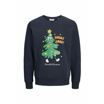 Image of JACK &amp; JONES Men&#039;s Jjxmas Jolly Sweat Crew Neck Sweatshirt, Dark Blue, M
