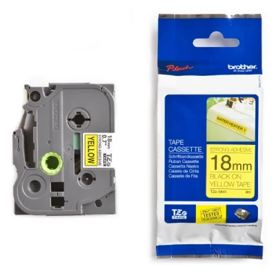 Image of P Touch 310 Brother TZe S641 extra adhesive black on yellow tape, 18mm (original Brother)
