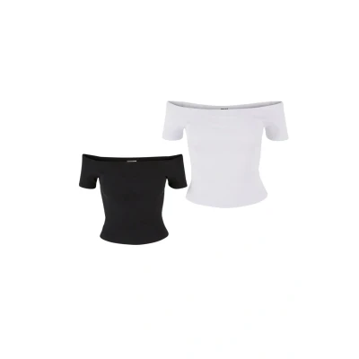 Image of Urban Classics Organic OFF Shoulder 2PACK Basic Tshirt, Women&#039;s, Size: 3XL, Black/white