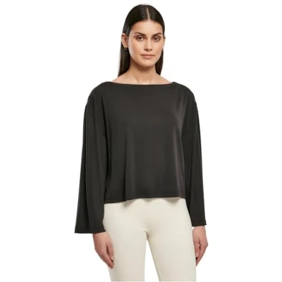 Image of Urban Classics Women&#039;s Ladies Short Modal Bateau Neckline Long Sleeve T Shirt, Black, XXXXL, 4XL
