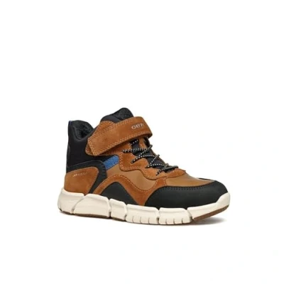 Image of Geox Flexyper BOY ABX Laceup ankle boots for kids, Size: 12.5K, Light brown/black leather and imitation