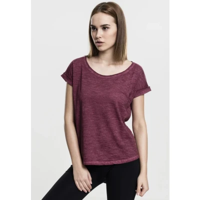 Image of Urban Classics Ladies LONG BACK Shaped Spray DYE TEE Basic Tshirt, Women&#039;s, Size: Large, Burgundy
