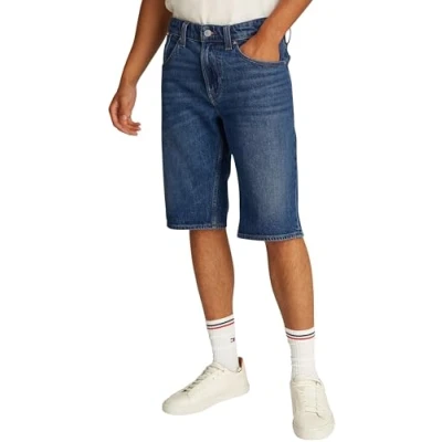 Image of Tommy Jeans Men’s Ronnie Wide Leg Denim Shorts, (Denim Dark), 30W
