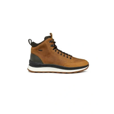 Image of Geox Spherica Actif Laceup ankle boots, Men&#039;s, Size: 8, Ochre dark coffee Leather and textile