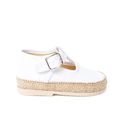 Image of Pisamonas Linen And Jute Baby T Bar Shoes With Buckle Fastening Size 4.5 Color White