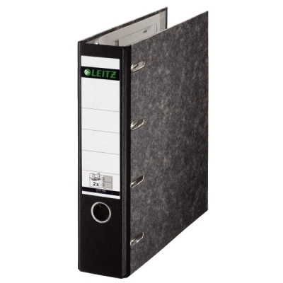Image of Leitz Standard Double Lever Arch File with Two Mechanisms, Pack of 5, Cloudy Marble Paper, Carbon Neutral, 100% Recycled Cardboard, Black, 10920000
