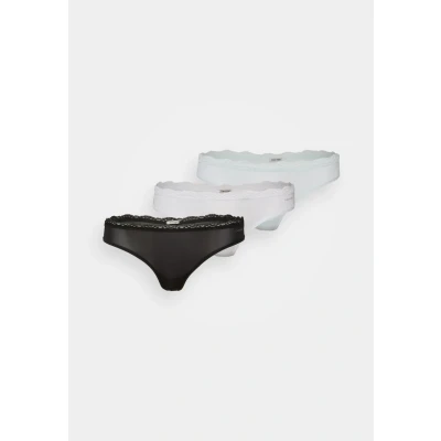 Image of Calvin Klein Underwear Thong 3 PACK Stretch Thong, Women&#039;s, Size: Medium, Black/white/moonlight jade