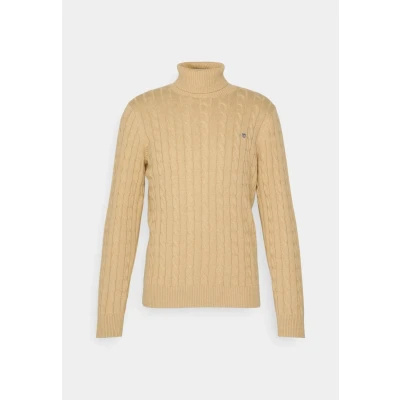Image of GANT Cable Turtle NECK Jumper, Men&#039;s, Size: Small, Khaki mel