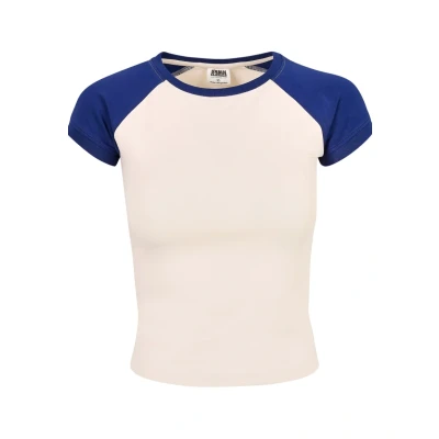 Image of Urban Classics Stretch Short Retro Baseball TEE Print Tshirt, Women&#039;s, Size: 4XL, Whitesand spaceblue