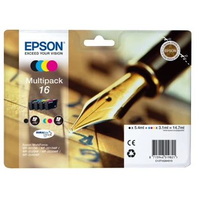 Image of Epson 16 Pen &amp; Crossword Genuine Multipack, Eco Friendly Packaging, 4 colours Ink Cartridges, DURABrite Ultra
