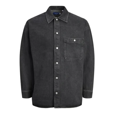 Image of JACK &amp; JONES Men&#039;s Jorsantorini Denim Overshirt LS Long Sleeve Shirt, black denim, S