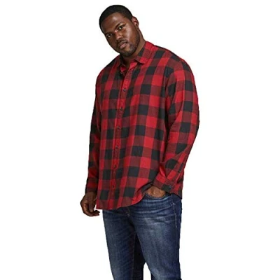 Image of JACK &amp; JONES Men&#039;s Jjegingham Twill Shirt L/S Ps Noos, Ziegelrot, 4XL Plus